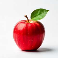 Ripe apple with leaf on white background