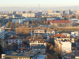 Sunset view of Plovdiv city from Nebet Tepe hill, Bulgaria