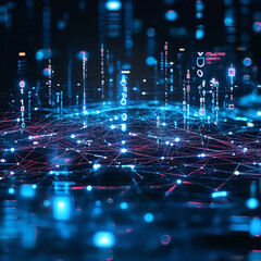 Fototapeta premium Futuristic Digital Data Network Visualization with Blue Light Connections and Abstract Nodes