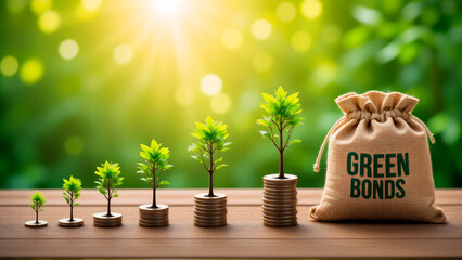Growing Wealth: A Bag of Coins Bursting with Green Leaves, symbolizing financial growth and investment success1