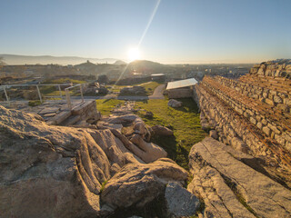 Sunset view of Plovdiv city from Nebet Tepe hill, Bulgaria