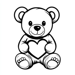 Obraz premium Teddy bear holding heart, sitting, blank background, for children illustration, or greeting card