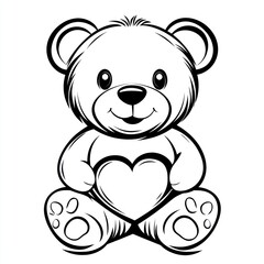 Obraz premium Bear holding a heart shape, outlined, for children?s use