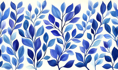 Blue leaves pattern, white background, design element