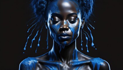 Vibrant Portrait of a Young Woman Embedded in Blue Muddy Paint A Creative Exploration of Art and Nature