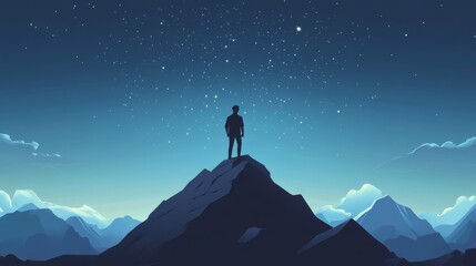 Fototapeta premium Man on top of a mountain observing the universe