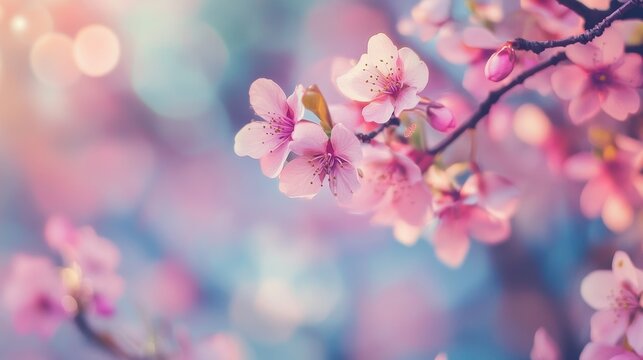 Soft pink blossoms on a tree branch.