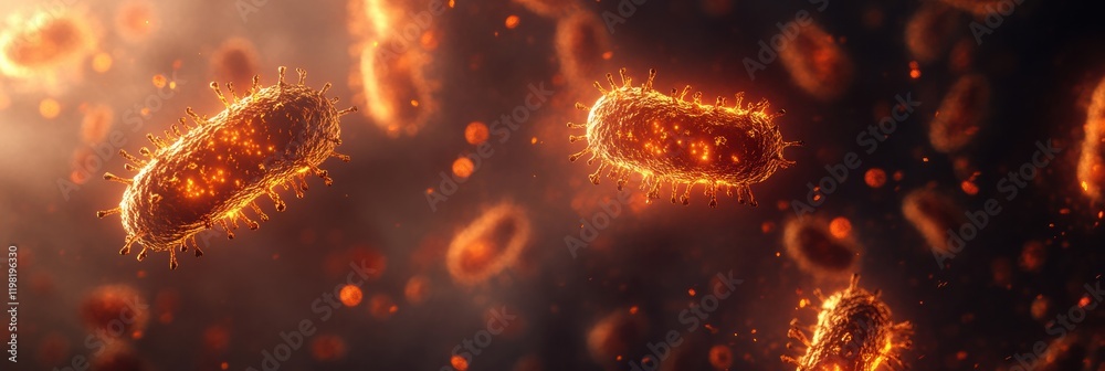Aufkleber 3d render showcasing vibrant microbes with glowing textures in a detailed scientific visualization o