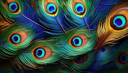 Vibrant Peacock Feather Texture Top View Colorful, Wavy, and Artistically Generated Using AI Techniques