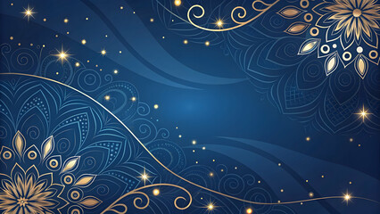 Elegant Blue Background with Abstract Floral Designs and Sparkles
