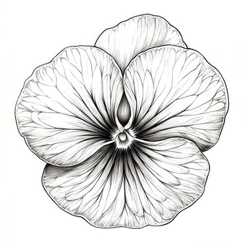 recommend clip art: Intricate Line Art: Black and White Pansy Flower Drawing, Botanical Illustration, Elegant Floral Design