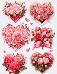 Romantic floral arrangements heart shapes digital art vibrant colors close-up love and affection theme