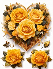 Vibrant yellow roses heart arrangement floral art decorative design elegant style close-up love expression
