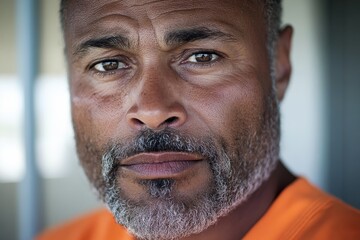 Obraz premium This striking image presents an intense man staring directly at the viewer, reflecting a depth of thought and emotional complexity through his powerful gaze.