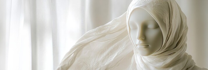 Muslim woman in hijab. Mannequin in white dress and hijab. Modesty. Religion Islam.