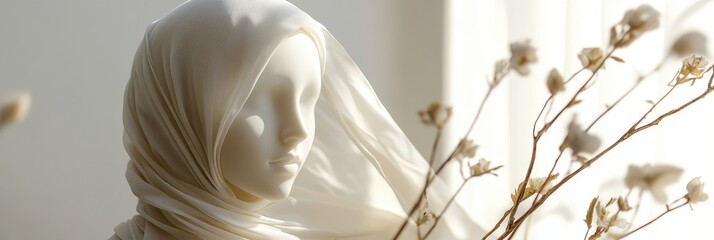 Muslim woman in hijab. Mannequin in white dress and hijab. Modesty. Religion Islam.