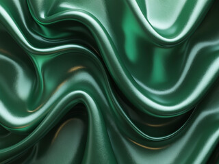 Obraz premium Abstract close-up of glossy green silk fabric with smooth, flowing folds and reflective highlights.