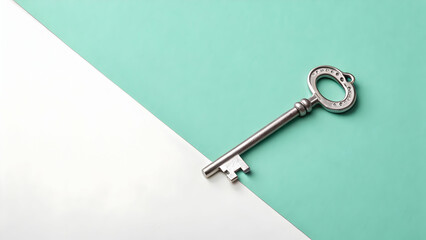 Vintage Metal Key on Abstract Background with Soft Colors
