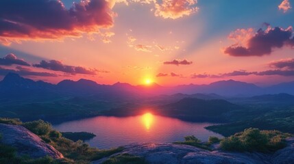 Obraz premium A glowing sunset view over a peaceful landscape, reflecting serenity and devotion.