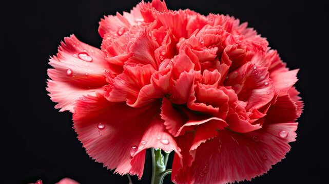 stunning close-up of vibrant red carnation flower with water droplets