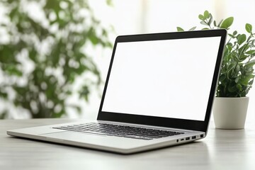 Fototapeta premium Sleek Modern Laptop on Stylish Desk with Minimalist Design and Soft Natural Lighting