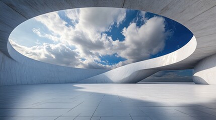 Circular sign in soft matte finish on a futuristic corporate building.