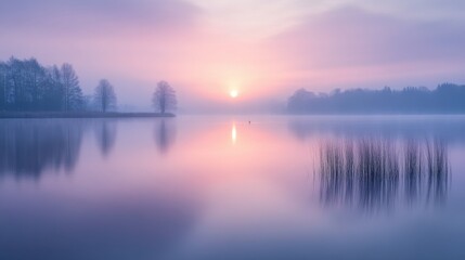 Fototapeta premium Dreamy sunrise over tranquil lake with blurred reflections