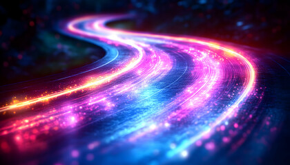 Glowing trails curve, digital space, future tech, abstract background, website banner