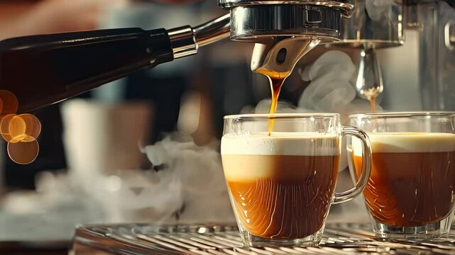 espresso machine brewing coffee in a cozy caf&eacute; setting