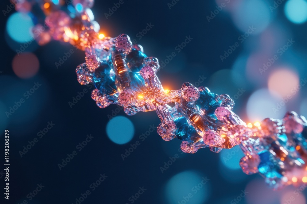 Leinwandbilder Microscopic view of molecular RNA chain surrounded by viral agents in a dynamic environment. Generative AI
