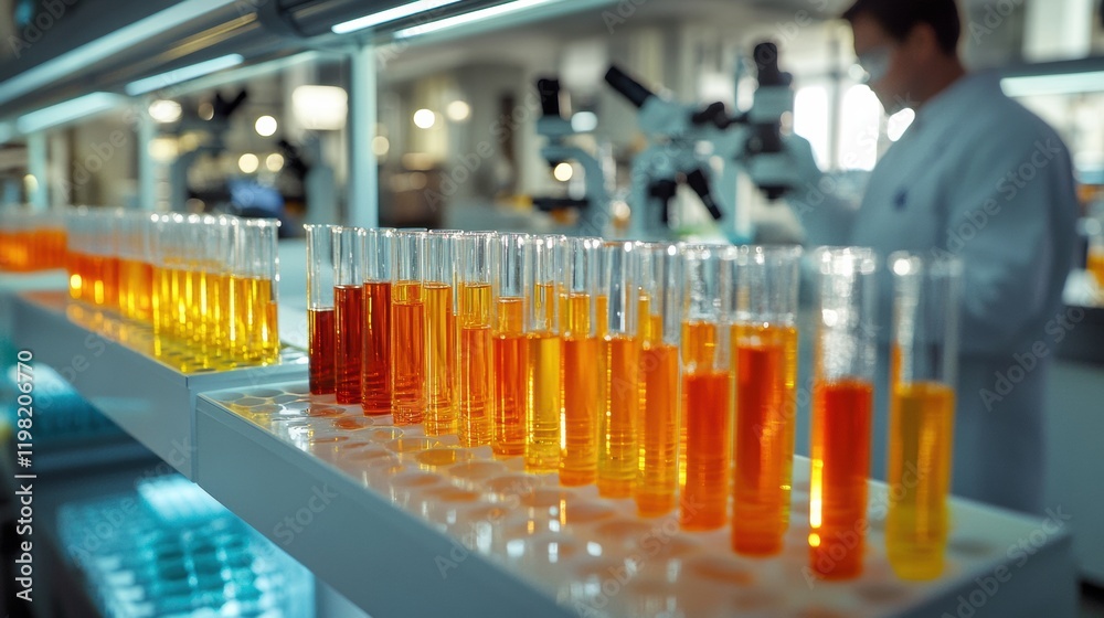 Aufkleber laboratory filled with test tubes and microscopes showcasing vibrant liquid samples during a scienti