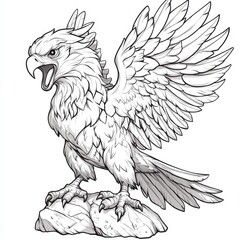 Majestic Eagle: A Powerful Bird of Prey in Black and White Line Art