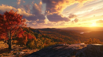 Autumn Sunset Over Mountainous Landscape