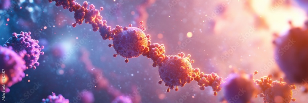 Aufkleber close up view of molecular rna chain surrounded by various virus particles revealing intricate detai