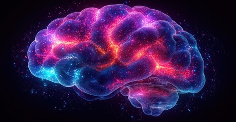 Obraz premium Human Brain Digital Rendering with Vibrant Colors Glowing Elements Surreal Style Intricate Textures Layers Dramatic Lighting