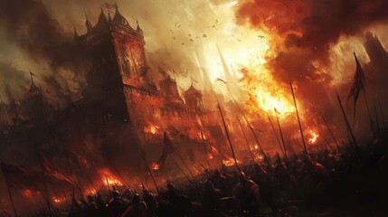 Fiery Siege: A city under attack.