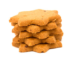 Cinnamon and chocolate chip cookies, seven point star shape, isolated on White background 
