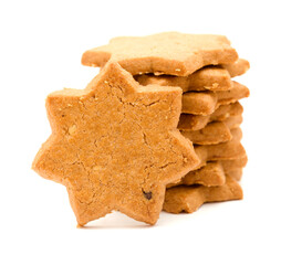 Cinnamon and chocolate chip cookies, seven point star shape, isolated on White background 