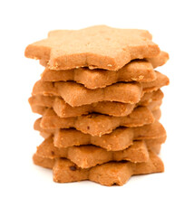 Cinnamon and chocolate chip cookies, seven point star shape, isolated on White background 