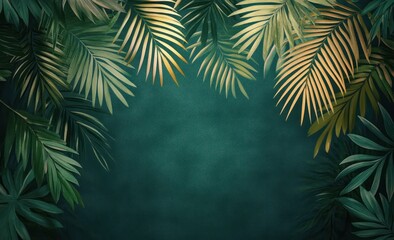 Tropical Leaf Wallpaper Minimalist Design Dark Background Green Gradient Symmetrical Decor