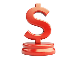 Red Dollar Symbol Trophy Made of Clay on Transparent Background