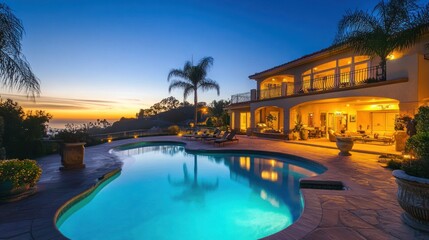 Fototapeta premium Luxury Ocean View Estate at Sunset
