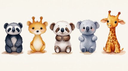 Naklejka premium Cute animal border with koala, giraffe, koala and panda