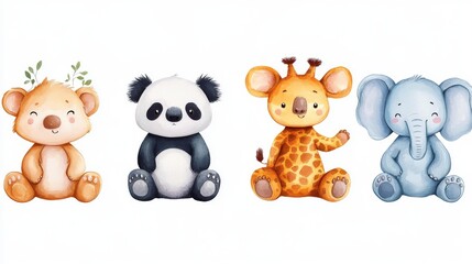 Naklejka premium Cute animal border with koala, giraffe, koala and panda