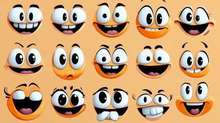 Obraz premium Cartoon faces with different expressions on white background. Vector illustration