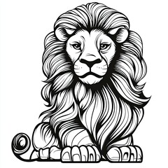Obraz premium Majestic Lion: A regal black and white illustration of a powerful lion, symbolizing strength, nature, and royalty.
