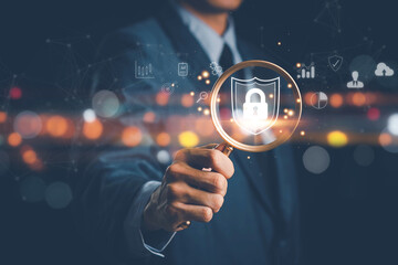 lock mark cybersecurity internet, protect attacks from a hacker. concept of password privacy on an online system, secure data from crime, virus cyber. cyber security technology digital information.