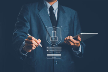 lock mark cybersecurity internet, protect attacks from a hacker. concept of password privacy on an online system, secure data from crime, virus cyber. cyber security technology digital information.