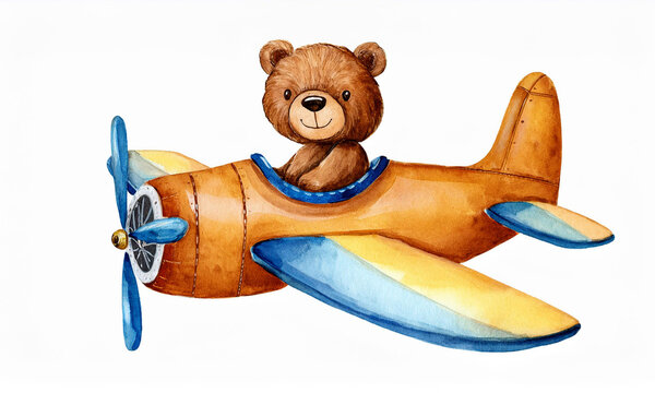 Bear in a Plane - Fun and Whimsical Illustration of a Bear Flying