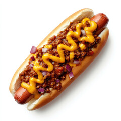 Delicious Chili Cheese Hot Dog Isolated on a White Background 